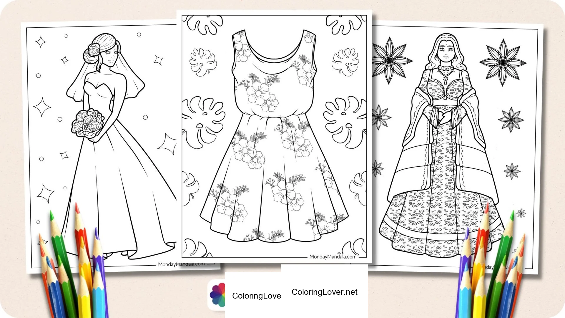 Desenhos de Vestidos para Colorir